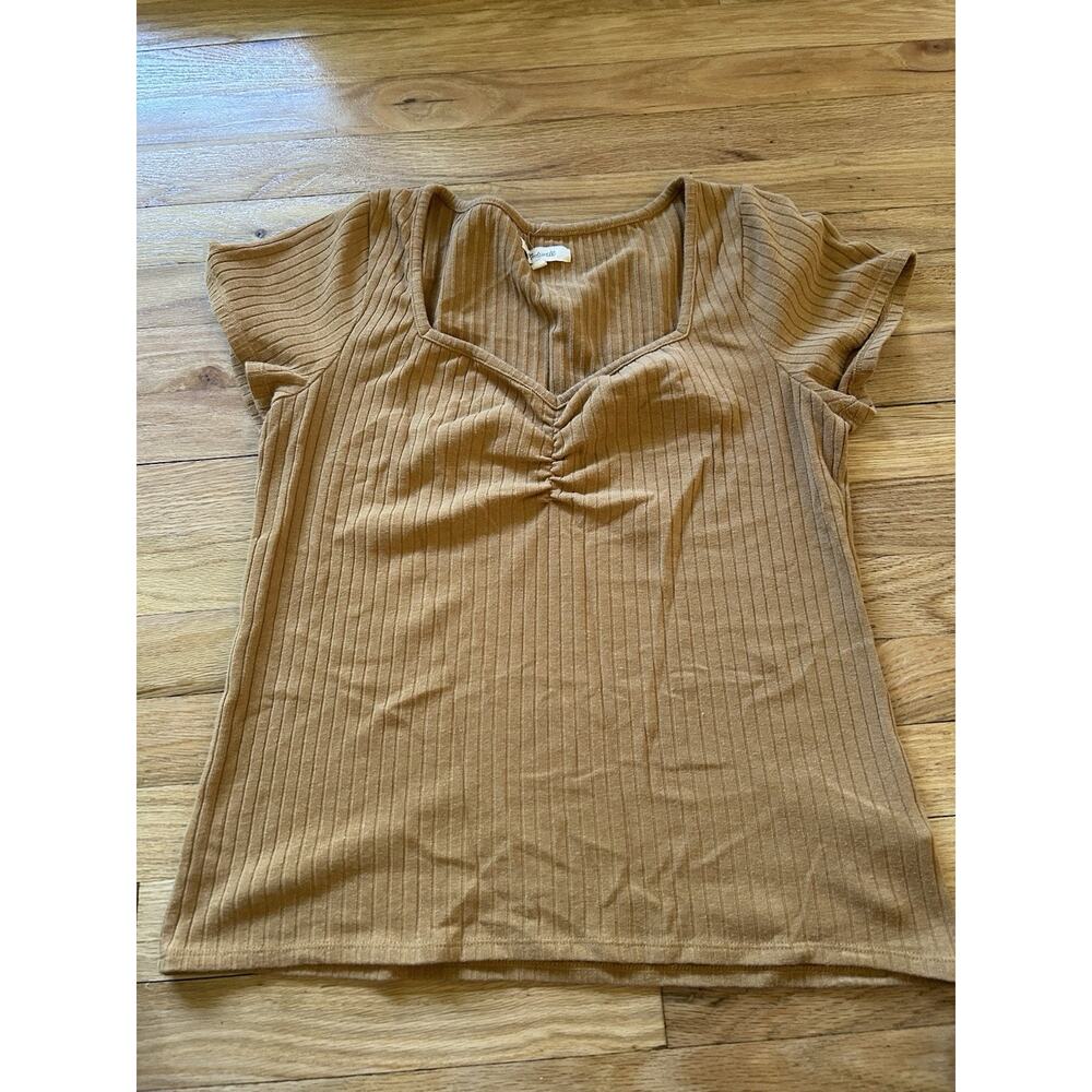 Madewell Waffle Knit Mustard Yellow V Neck Shirt Size Large